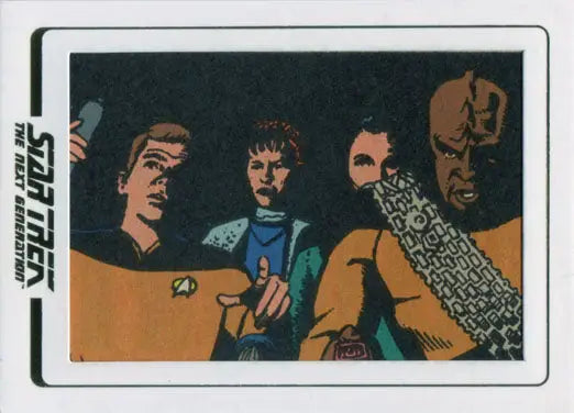 Trading card showcasing stylized Star Trek characters from TNG Portfolio Prints