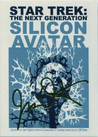 Star Trek TNG Silicon Avatar book cover in abstract blue design, gold foil stamped parallel