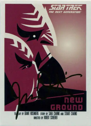 Stylized Star Trek TNG New Ground poster with bird silhouette and gold foil stamped design