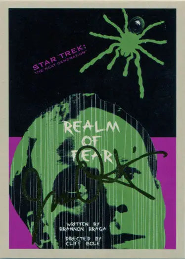 Book cover of Realm of Fear with green face and spider, Gold Foil Stamped TNG print