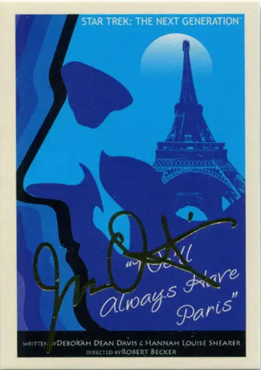 Eiffel Tower silhouette with cat face overlay on Star Trek gold foil stamped print