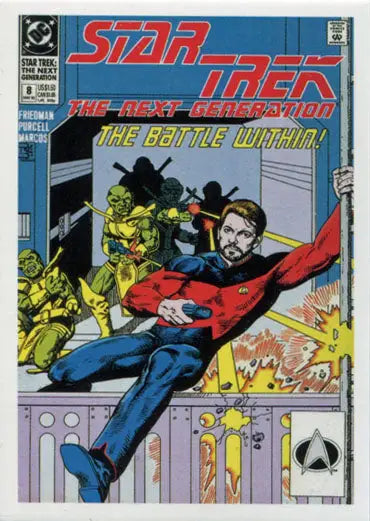 Comic book cover of superhero character in red and blue from Star Trek TNG Portfolio Print