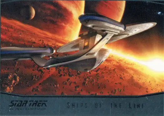 Futuristic starship with sleek design in Star Trek TNG line chase card art