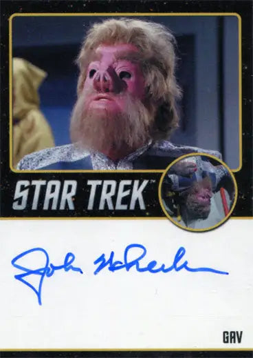 Trading card of John Wheeler as the pink-skinned alien Gav from Star Trek TOS
