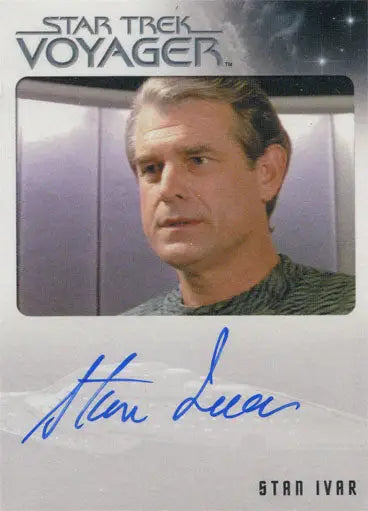 Autographed trading card of Stan Ivar as Mark Johnson from Star Trek: Voyager