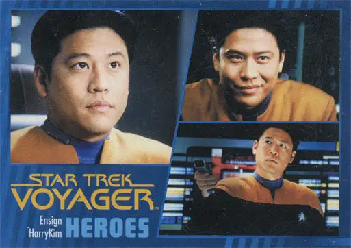 Trading card featuring Ensign Harry Kim from Star Trek Voyager in gold parallel design
