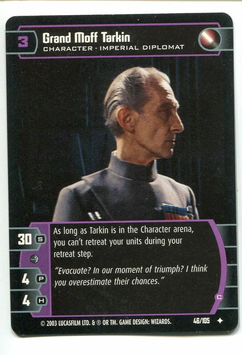 Grand Moff Tarkin Star Wars card from TCG WOTC Battle of Yavin collectible series