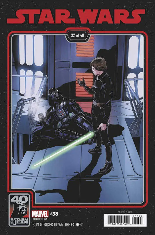 Comic book cover featuring Darth Vader and a Jedi lightsaber duel for Star Wars trading cards