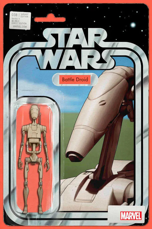 Vintage Star Wars action figure packaging of Battle Droid in collectible design style