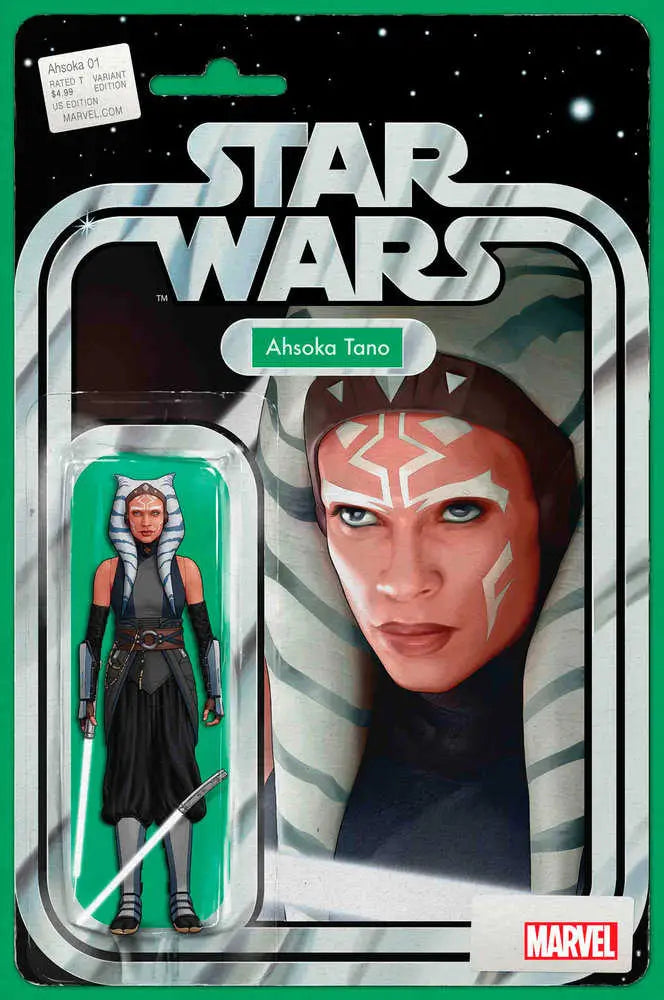 Star Wars Ahsoka Tano action figure packaging in vintage Kenner toy card style