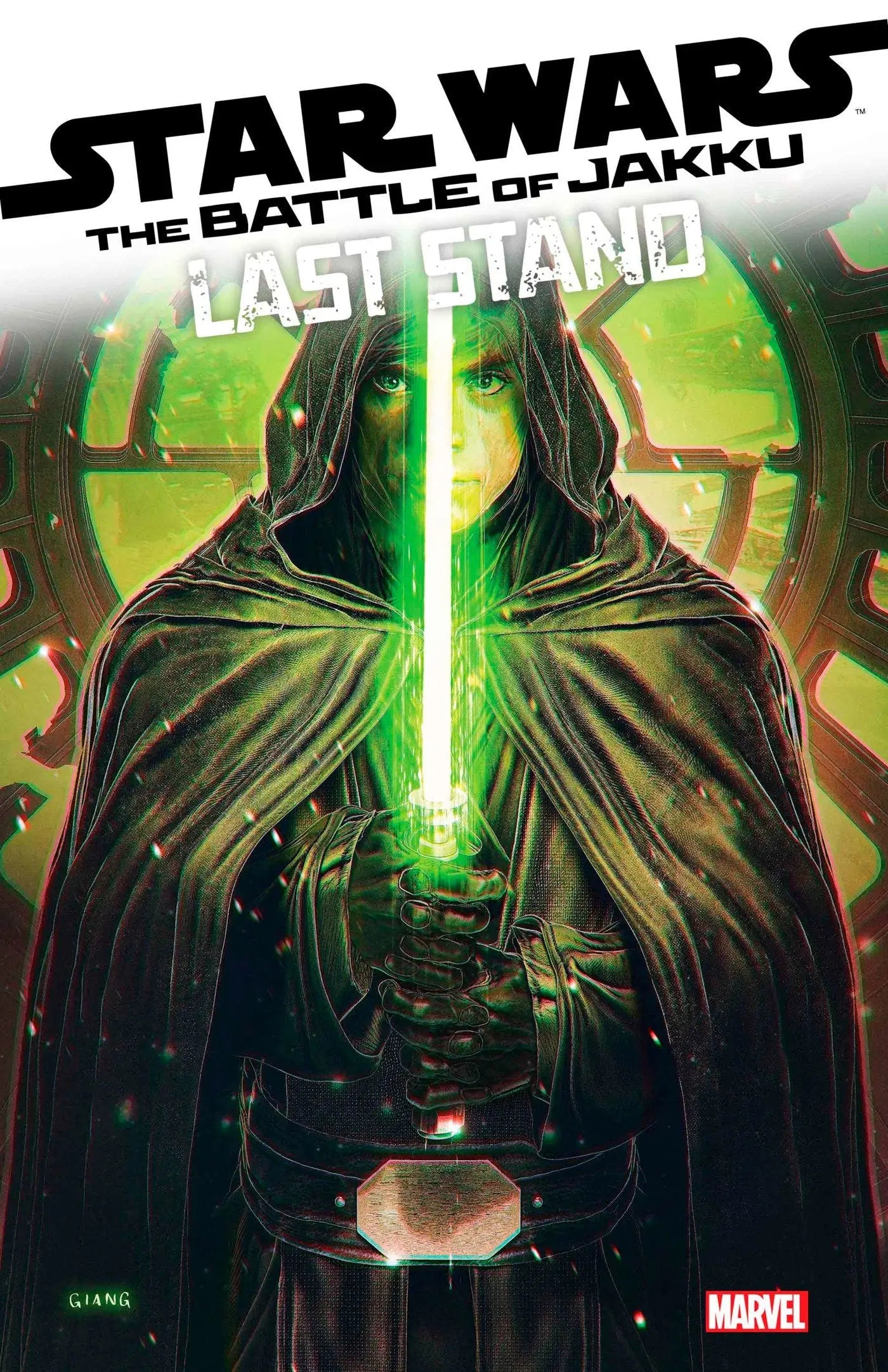 Dark-robed figure with a glowing green lightsaber on Star Wars Battle of Jakku comic cover