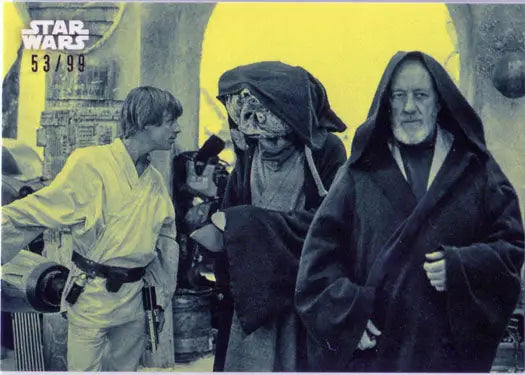 Scene from Star Wars in cantina setting on Star Wars trading cards chase card 53/99