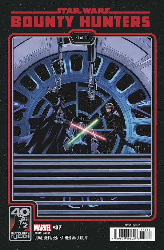 Comic book cover for Star Wars Bounty Hunters features Jango Fett in a lightsaber duel