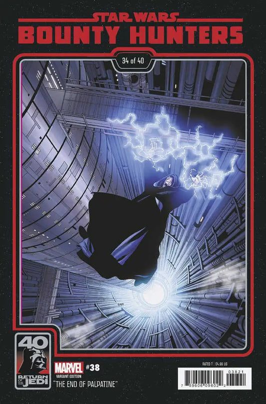 Star Wars Bounty Hunters #38 variant cover with cloaked figure and blue lightning effects