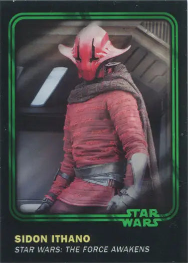 Alien character in red clothing from Star Wars Green Parallel Chase Card 63 Sidon