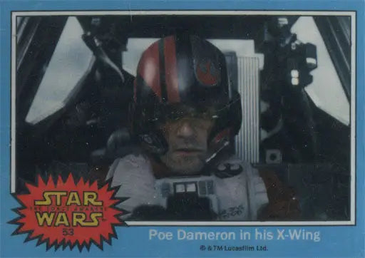 Pilot in X-Wing cockpit from Star Wars The Force Awakens trading card
