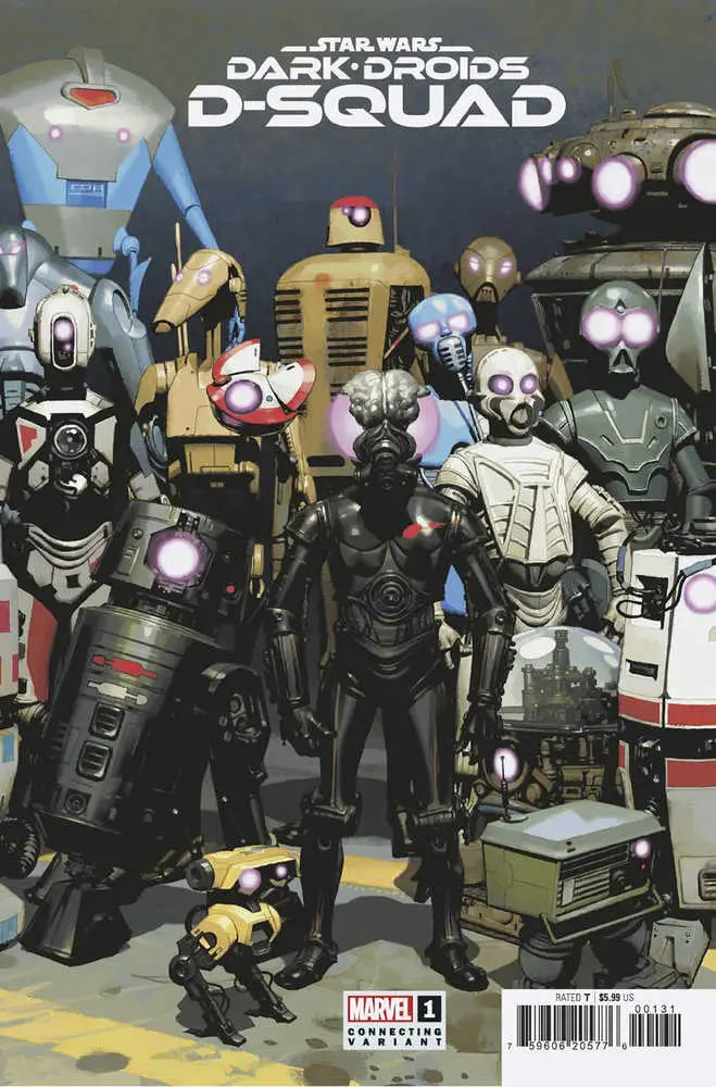 Comic book cover of Star Wars Dark Droids with droids and robots from the series