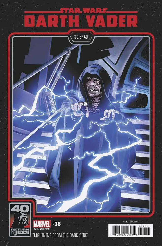 Comic book cover of Darth Vader 38 showcasing Force lightning in Star Wars 40th Anniversary variant