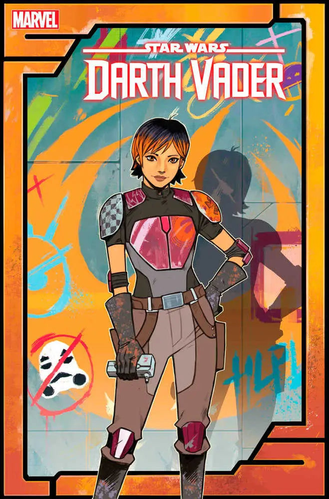 Stylized Star Wars character in armor with blaster for Darth Vader trading cards