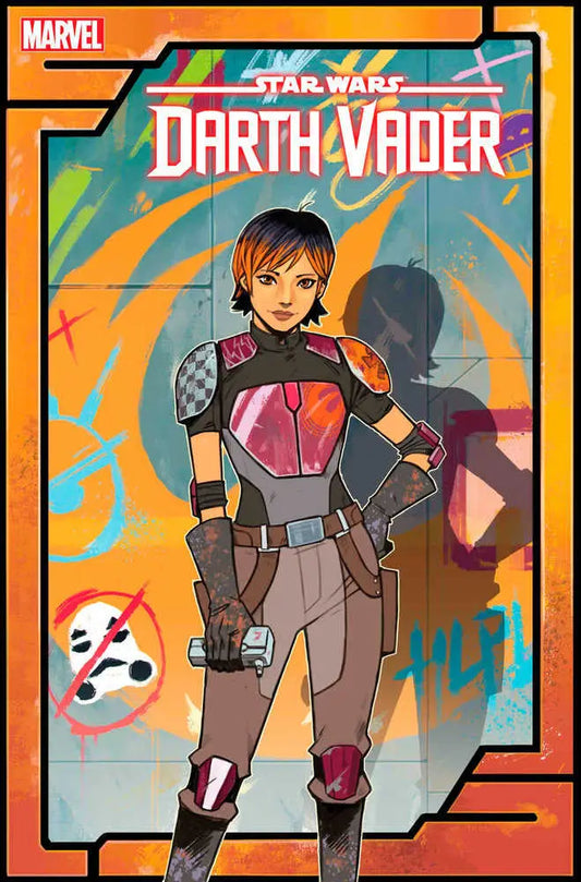 Stylized Star Wars character in armor with blaster for Darth Vader trading cards