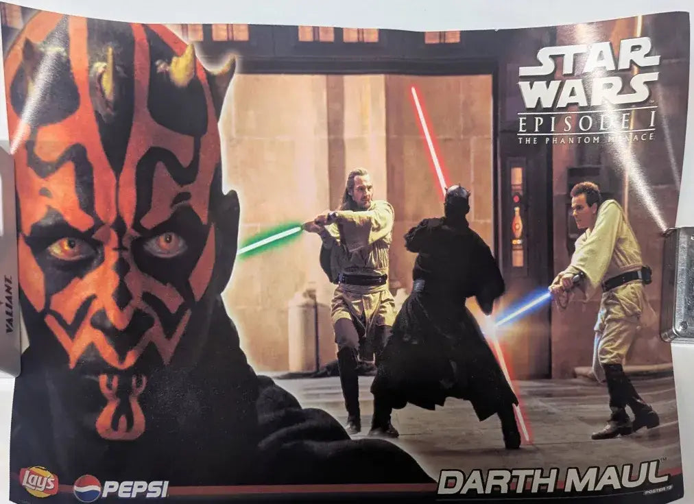 Star Wars Episode I promotional poster from Star Wars episode and set of 4 Lays Pepsi memorabilia