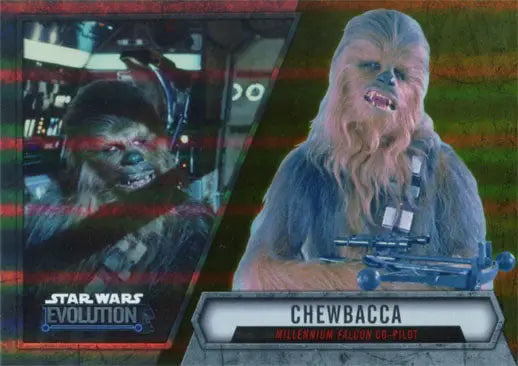 Chewbacca from Star Wars in two scenes on a Gold Parallel Trading Card