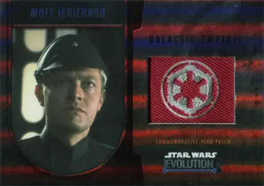 Star Wars trading card featuring Empire Moff Jerjerrod and Galactic Empire flag patch