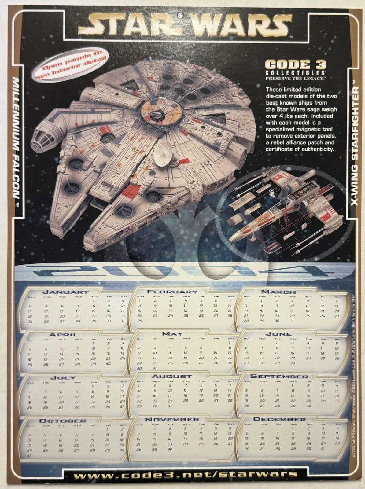 Star Wars Fan Club Code 3 Collectibles Promo Calendar 2004 with Pop Up Panels - Entertainment Memorabilia