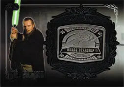 Dark patch with Jedi Starship text on Star Wars medallion card MD-28 Qui-Gon Jinn