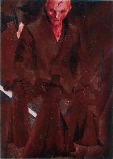 Red-skinned humanoid in dark robes from Star Wars Galaxy etched foil card featuring Snoke