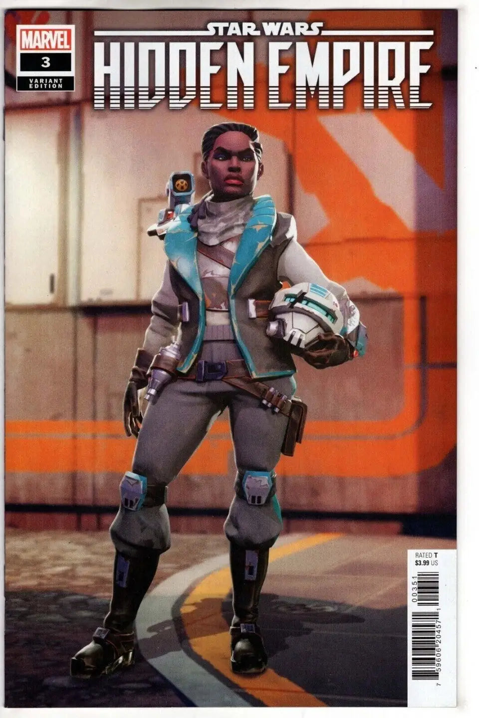 Comic book cover of Star Wars Hidden Empire #3 featuring a pilot character holding a helmet