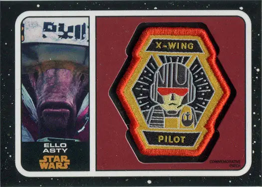 X-wing pilot commemorative patch card featuring a stylized helmet design in hexagon