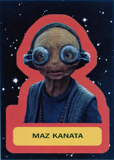 Alien-like character with large eyes in red hood from Star Wars Journey sticker chase card