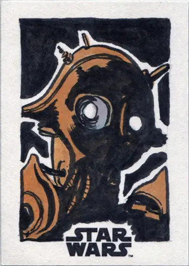 Stylized droid portrait from Star Wars on a sketch card by Bruce Gerlach