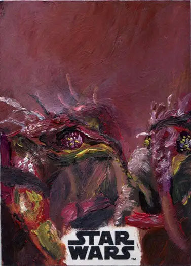 Abstract painting with dark shapes and Star Wars logo on Sketch Card by Ward Silverman