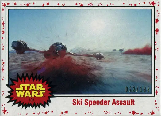Star Wars Journey to Last Jedi Parallel Chase Card featuring ski speeders with red smoke