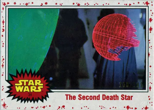 Red spherical structure resembling the Death Star on Star Wars parallel chase card