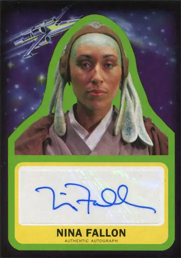 Trading card of Nina Fallon as Stass Allie against a starry background