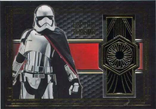 Stormtrooper in white armor with black cape for Star Wars Captain Phasma commemorative emblem