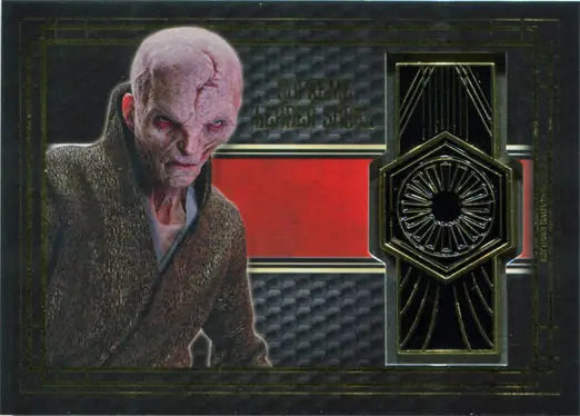 Alien-like creature Supreme Leader Snoke with pale skin on commemorative emblem card
