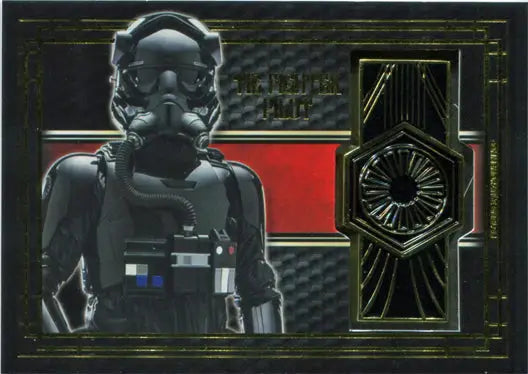 Futuristic armored Tie Fighter Pilot with helmet and control panel for Last Jedi emblem