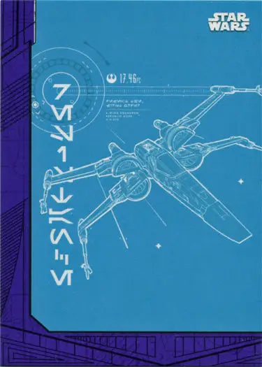 Blueprint-style schematic of X-wing Starfighter from Star Wars Purple Parallel trading card