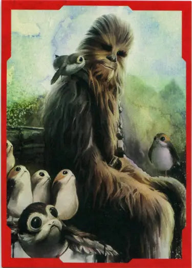 Wookiee character with Porgs in Star Wars Last Jedi Red Parallel Character Portraits Card