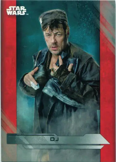 Rugged man in dark clothing with a device, featured on Star Wars trading cards