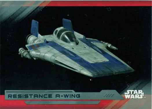 Sleek white and blue spacecraft in Star Wars Last Jedi trading card 68 #87/99