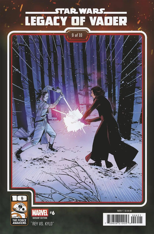 Star Wars Legacy comic book featuring Rey and Kylo Ren fighting with lightsabers