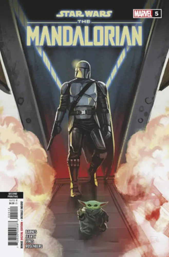 Comic book cover of Star Wars Mandalorian #5 2nd Printing Hans Variant with Grogu