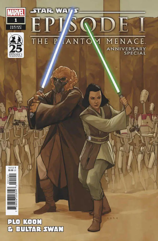 Comic book cover for Star Wars: Phantom Menace 25th Anniversary with Jedi and lightsabers