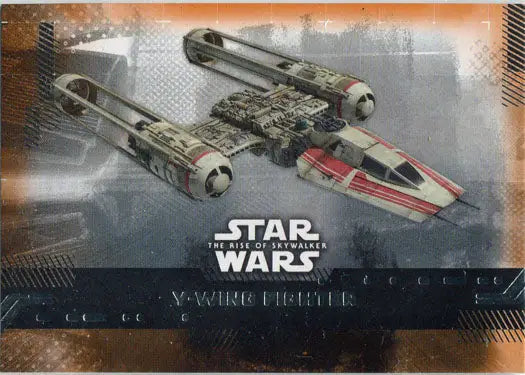 X-wing fighter spacecraft from Star Wars on Star Wars Rise Skywalker trading cards orange parallel