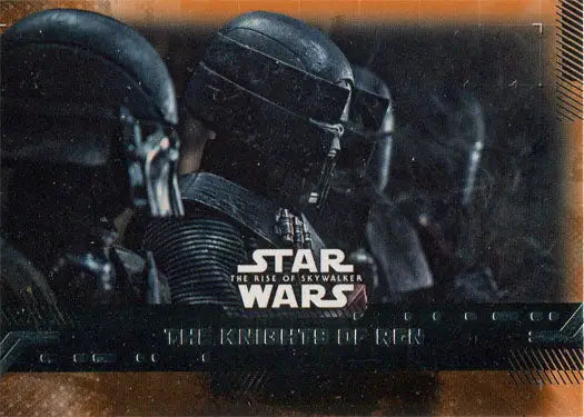 Armored figures like Knights of Ren on Star Wars Rise Skywalker orange parallel trading card